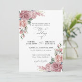 Dusty Pink Floral Wedding Invitation Kaart (Staand voorkant)
