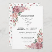 Dusty Pink Floral Wedding Invitation Kaart (Voorkant / Achterkant)