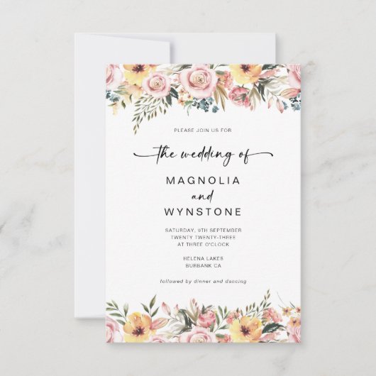 Dusty Pink Floral Wedding Invitation Kaart (Voorkant)