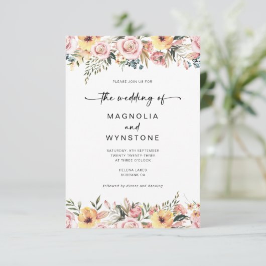 Dusty Pink Floral Wedding Invitation Kaart (Staand voorkant)