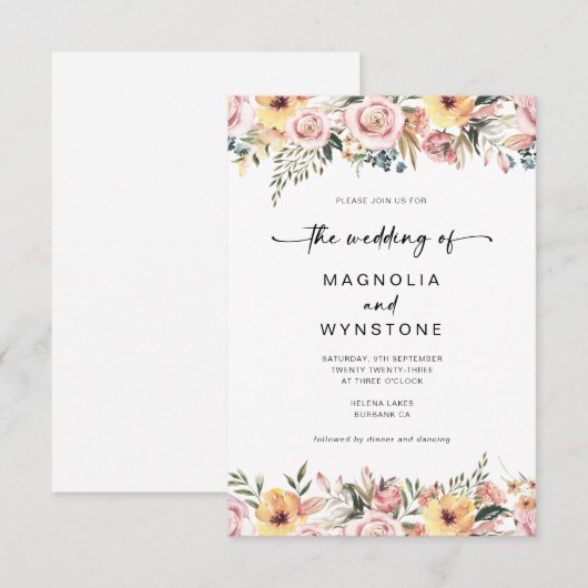 Dusty Pink Floral Wedding Invitation Kaart (Voorkant / Achterkant)