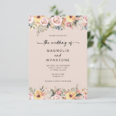 Dusty Pink Floral Wedding Invitation Kaart (Staand voorkant)