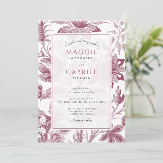 Dusty Pink Floral Wedding Kaart (Staand voorkant)