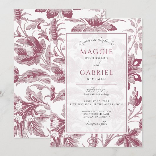 Dusty Pink Floral Wedding Kaart (Voorkant / Achterkant)