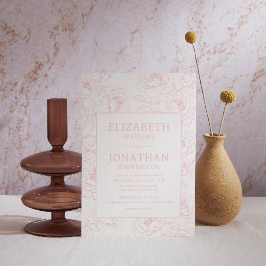 Dusty Pink Floral Wedding Kaart