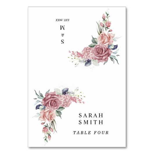 Dusty Pink Floral Wedding Place Cards Kaart (Voorkant)