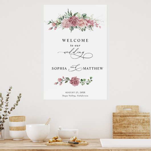 Dusty Pink Floral Wedding  Poster (Keuken)