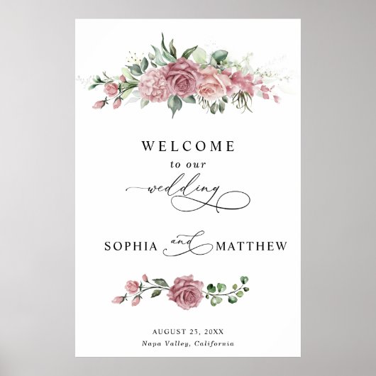Dusty Pink Floral Wedding  Poster (Voorkant)