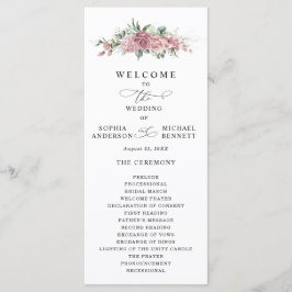Dusty Pink Floral Wedding Program Programmakaart