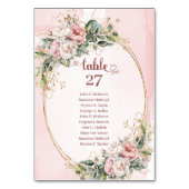 Dusty Pink Floral Wedding Table Number Art Kaart (Voorkant)