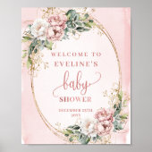 Dusty Pink Floral Welcome Baby Shower Table Poster (Voorkant)