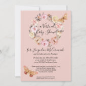 Dusty Pink Floral WreatButterfly Virtual Shower Kaart (Voorkant)