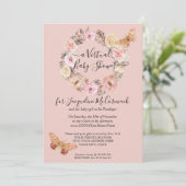 Dusty Pink Floral WreatButterfly Virtual Shower Kaart (Staand voorkant)