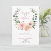 Dusty Pink Floral Wreatent Script Wedding Kaart (Staand voorkant)