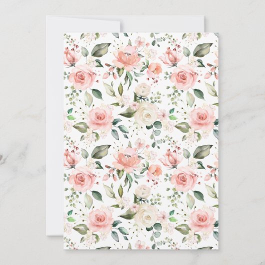 Dusty Pink Floral Wreatent Script Wedding Kaart (Achterkant)