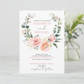 Dusty Pink Floral Wreath Spring Summer Wedding Kaart (Staand voorkant)