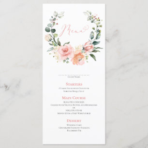 Dusty Pink Floral Wreath Wedding Menu