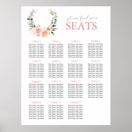 Dusty Pink Floral Wreath Wedding Seating Poster