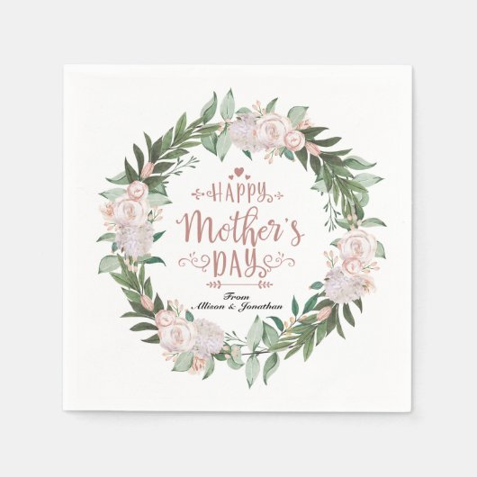 Dusty Pink Floral WreatHappy Mothers Day Servet (Voorkant)