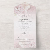 Dusty Pink Florals Dusty Roos Naam Adres Bruiloft All In One Uitnodiging (Binnen)