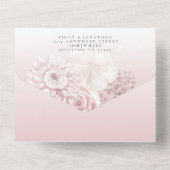 Dusty Pink Florals Dusty Roos Naam Adres Bruiloft All In One Uitnodiging (Achterkant)