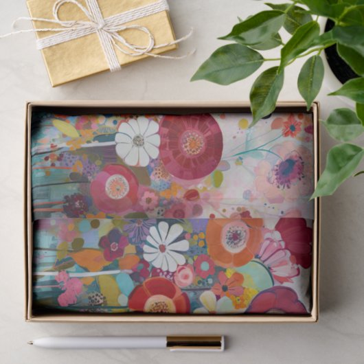 Dusty Pink Flowers Abstract schilderij Decoupage Tissuepapier (Geschenk)