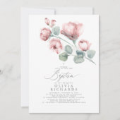 Dusty Pink Flowers Baptisme Invitation Kaart (Voorkant)