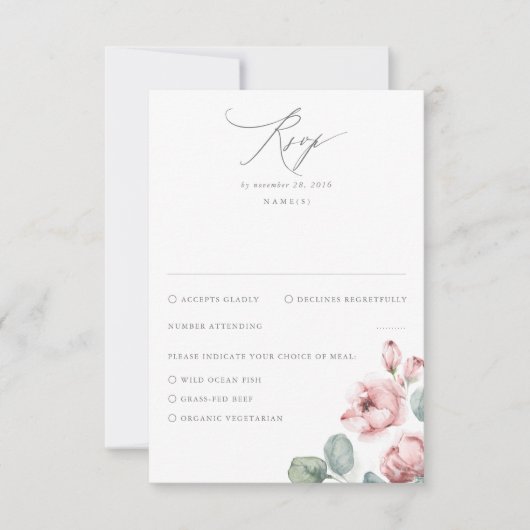 Dusty Pink Flowers Elegant Dreamy Wedding RSVP (Voorkant)