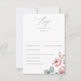 Dusty Pink Flowers Elegant Dreamy Wedding RSVP Kaartje