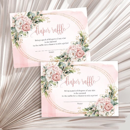 Dusty Pink Flowers Eucalyptus Baby Girl Raffle  Informatiekaartje