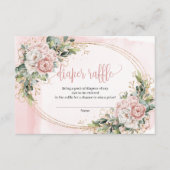 Dusty Pink Flowers Eucalyptus Baby Girl Raffle  Informatiekaartje (Voorkant)