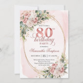 Dusty Pink Flowers Eucalyptus Gold 80th Birthday  Kaart (Voorkant)
