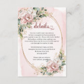 Dusty Pink Flowers Eucalyptus Wedding Details Card Informatiekaartje (Voorkant)