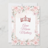 Dusty Pink Flowers & Roos Gold Crown Mis Quince Kaart (Achterkant)