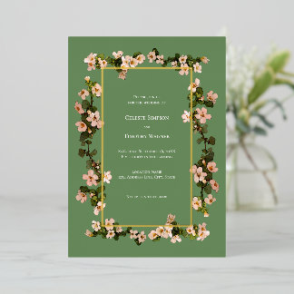 Dusty Pink Flowers - Sage - Folie Lijst Bruiloft Uitnodiging