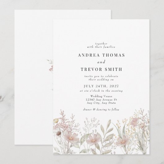 Dusty Pink Flowers | Tuin bruiloft uitnodigingen (Voorkant / Achterkant)