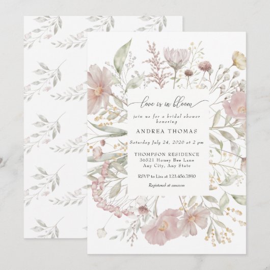 Dusty Pink Flowers | VRIJGEZELLENFEEST WATERVERF Kaart (Voorkant / Achterkant)