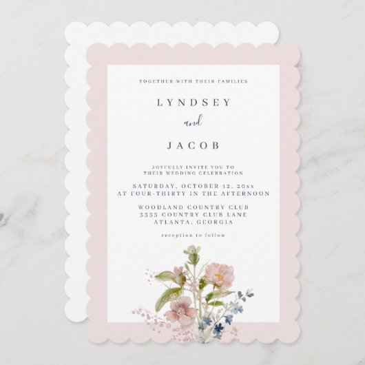 Dusty Pink Garden Wildflower bruiloft uitnodiging (Voorkant / Achterkant)