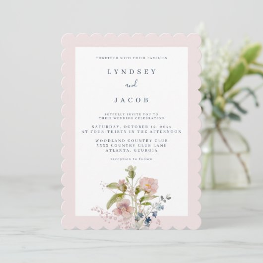 Dusty Pink Garden Wildflower bruiloft uitnodiging (Staand voorkant)