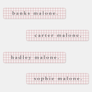 Dusty Pink Gingham Waterdichte Naam Labels