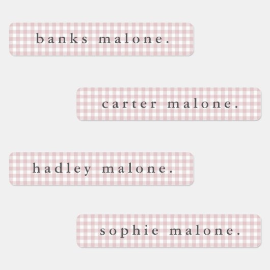 Dusty Pink Gingham Waterdichte Naam Labels (Groep)