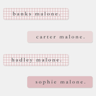 Dusty Pink Gingham Waterdichte Naam Labels