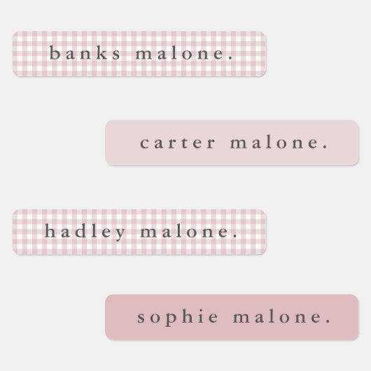 Dusty Pink Gingham Waterdichte Naam Labels (Groep)