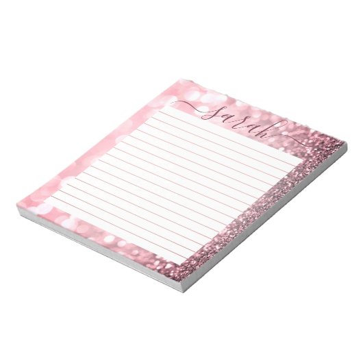 Dusty Pink Glitter Aangepast Notitieblok (Linkerzijde)