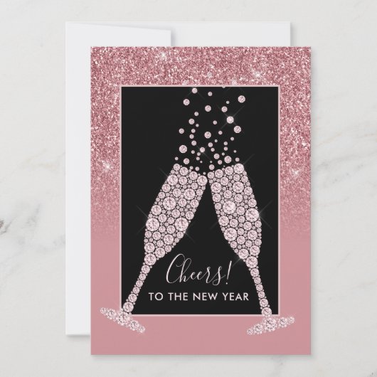 Dusty Pink Glitter Champagne Toast Nieuwjaar (Voorkant)
