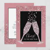 Dusty Pink Glitter Champagne Toast Nieuwjaar (Voorkant / Achterkant)