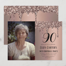 Dusty Pink Gold 90th Ninety Drip Elegant Verjaarda Kaart