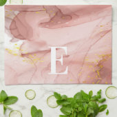 Dusty Pink Gold Agate Alcohol Ink Monogramed Theedoek (Gevouwen)
