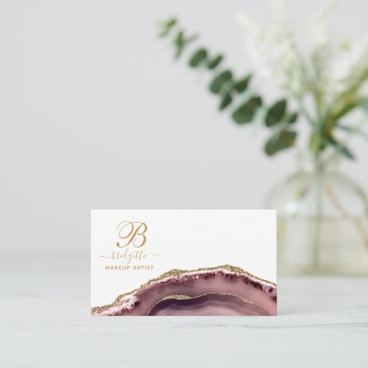 Dusty Pink Gold Agate Makeup kunstenaar Visitekaartje (Staand voorkant)