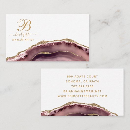 Dusty Pink Gold Agate Makeup kunstenaar Visitekaartje (Voorkant / Achterkant)